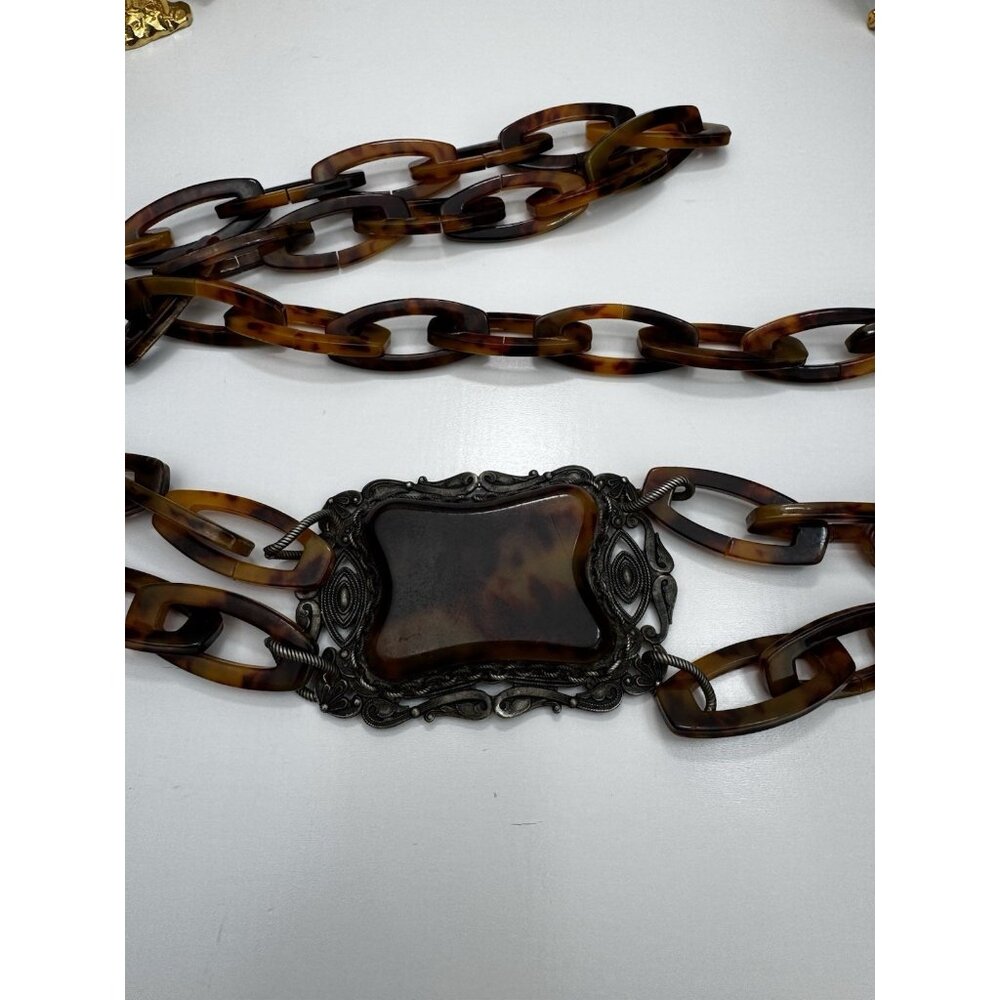 Maya Evangelista Tortoiseshell Statement Belt Ornate Medallion Boho Waist Large